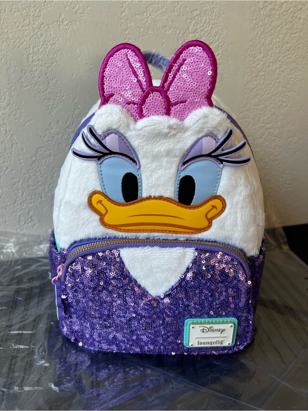 Loungefly Disney Daisy Duck 85th Anniversary Sequin Plush Cosplay Mini Backpack